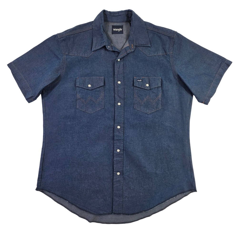 Wrangler XL Mens Blue Denim Pearl Snap Short Sleeve Western Shirt MS3127B
